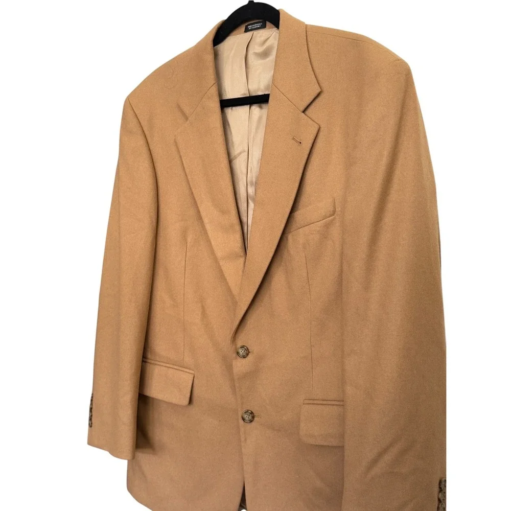 Oscar de la Renta Mens Blazer 42R Camel Tan Wool Cashmere Blend Sport Coat
